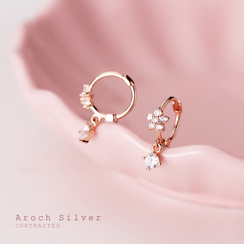 1 Pair Simple Style Solid Color Plating Inlay Sterling Silver Zircon Rose Gold Plated Silver Plated Drop Earrings