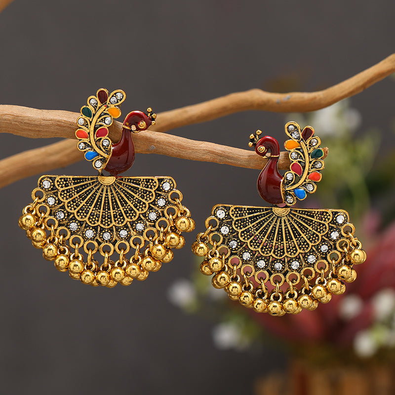 1 Pair Elegant Pastoral Peacock Plating Inlay Alloy Zircon Gold Plated Drop Earrings