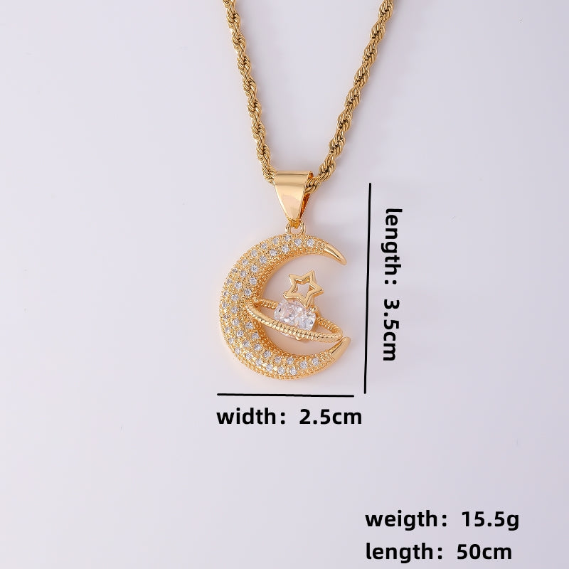 Casual Streetwear Star Moon Stainless Steel Copper Gold Plated Silver Plated Zircon Pendant Necklace In Bulk