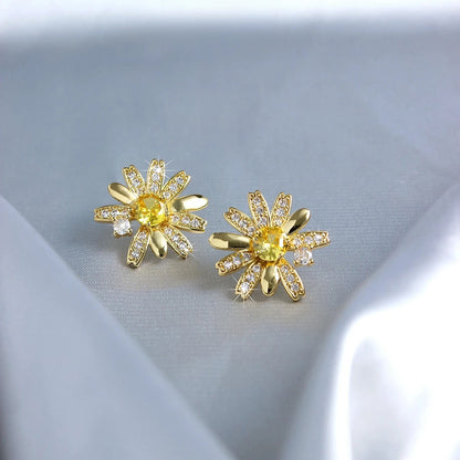 1 Pair Vintage Style Sweet Flower Plating Inlay Copper Zircon 18k Gold Plated Ear Studs