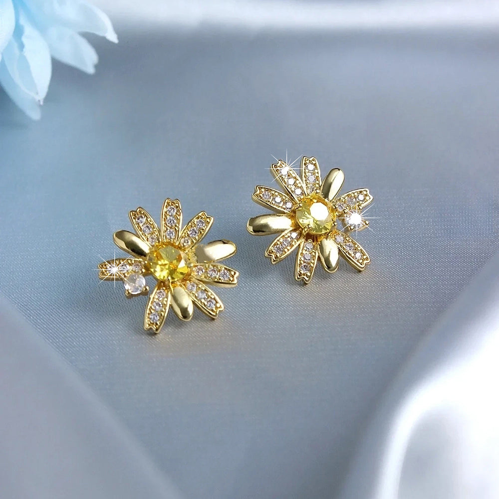 1 Pair Vintage Style Sweet Flower Plating Inlay Copper Zircon 18k Gold Plated Ear Studs