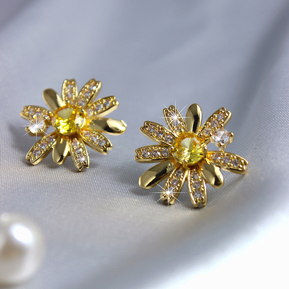 1 Pair Vintage Style Sweet Flower Plating Inlay Copper Zircon 18k Gold Plated Ear Studs