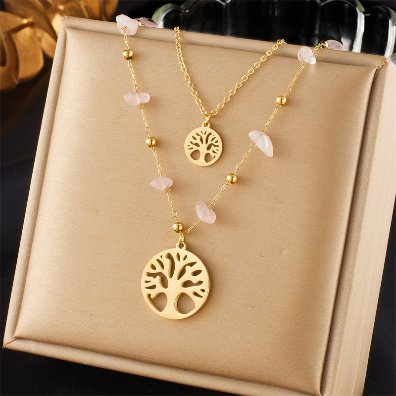 Wholesale Elegant Lady Tree Titanium Steel Plating 18k Gold Plated Layered Necklaces