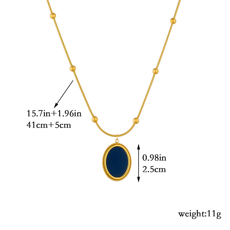 Wholesale Korean Style Oval Titanium Steel Plating 18k Gold Plated Pendant Necklace