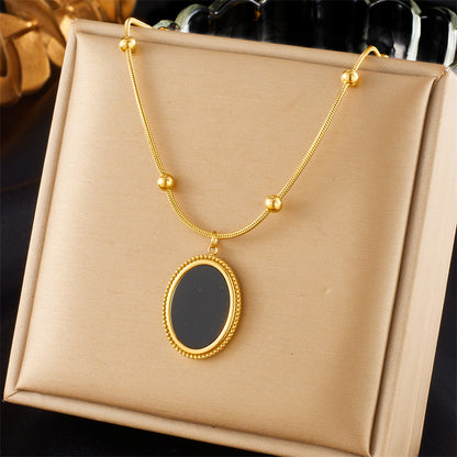 Wholesale Korean Style Oval Titanium Steel Plating 18k Gold Plated Pendant Necklace