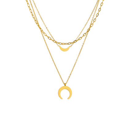 Wholesale Retro Korean Style Moon Titanium Steel Layered Plating 18k Gold Plated Layered Necklaces