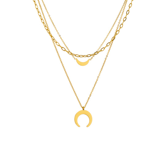 Wholesale Retro Korean Style Moon Titanium Steel Layered Plating 18k Gold Plated Layered Necklaces