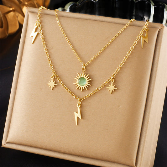 Wholesale Elegant Retro Lightning Titanium Steel Plating 18k Gold Plated Layered Necklaces