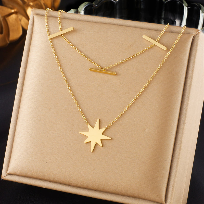 Wholesale Vintage Style Color Block Titanium Steel Plating 18k Gold Plated Pendant Necklace