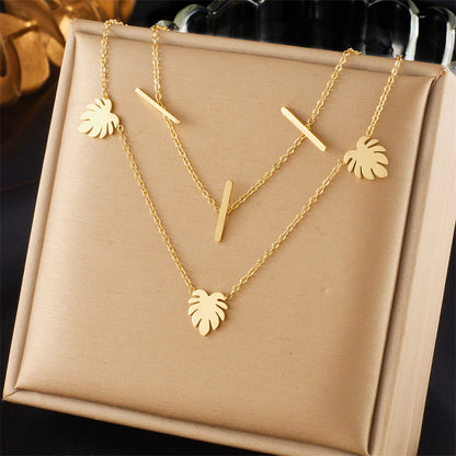 Wholesale Vintage Style Color Block Titanium Steel Plating 18k Gold Plated Pendant Necklace