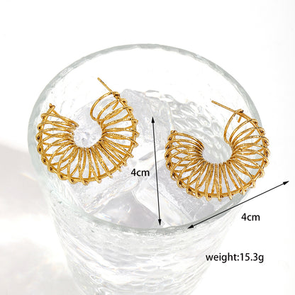 1 Pair Vintage Style Fan Heart Shape Plating Hollow Out Inlay Stainless Steel Zircon 18k Gold Plated Drop Earrings