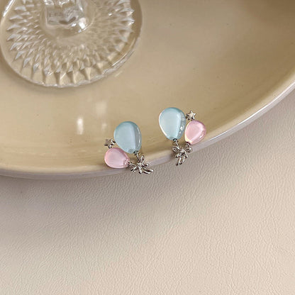 1 Pair Lady Shiny Balloon Alloy Resin White Gold Plated Ear Studs