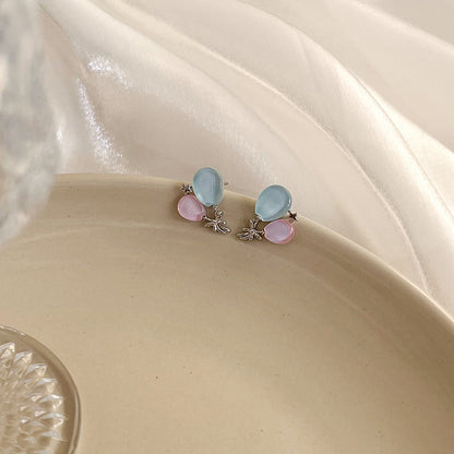 1 Pair Lady Shiny Balloon Alloy Resin White Gold Plated Ear Studs