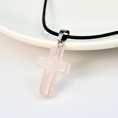 Casual Cross Silver Plated Natural Stone Wholesale Pendant Necklace