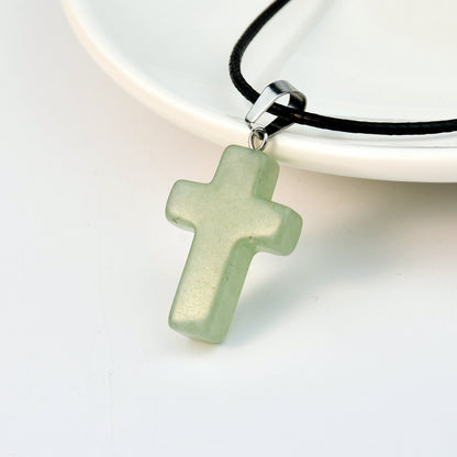 Casual Cross Silver Plated Natural Stone Wholesale Pendant Necklace