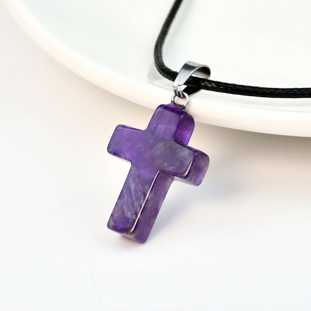 Casual Cross Silver Plated Natural Stone Wholesale Pendant Necklace