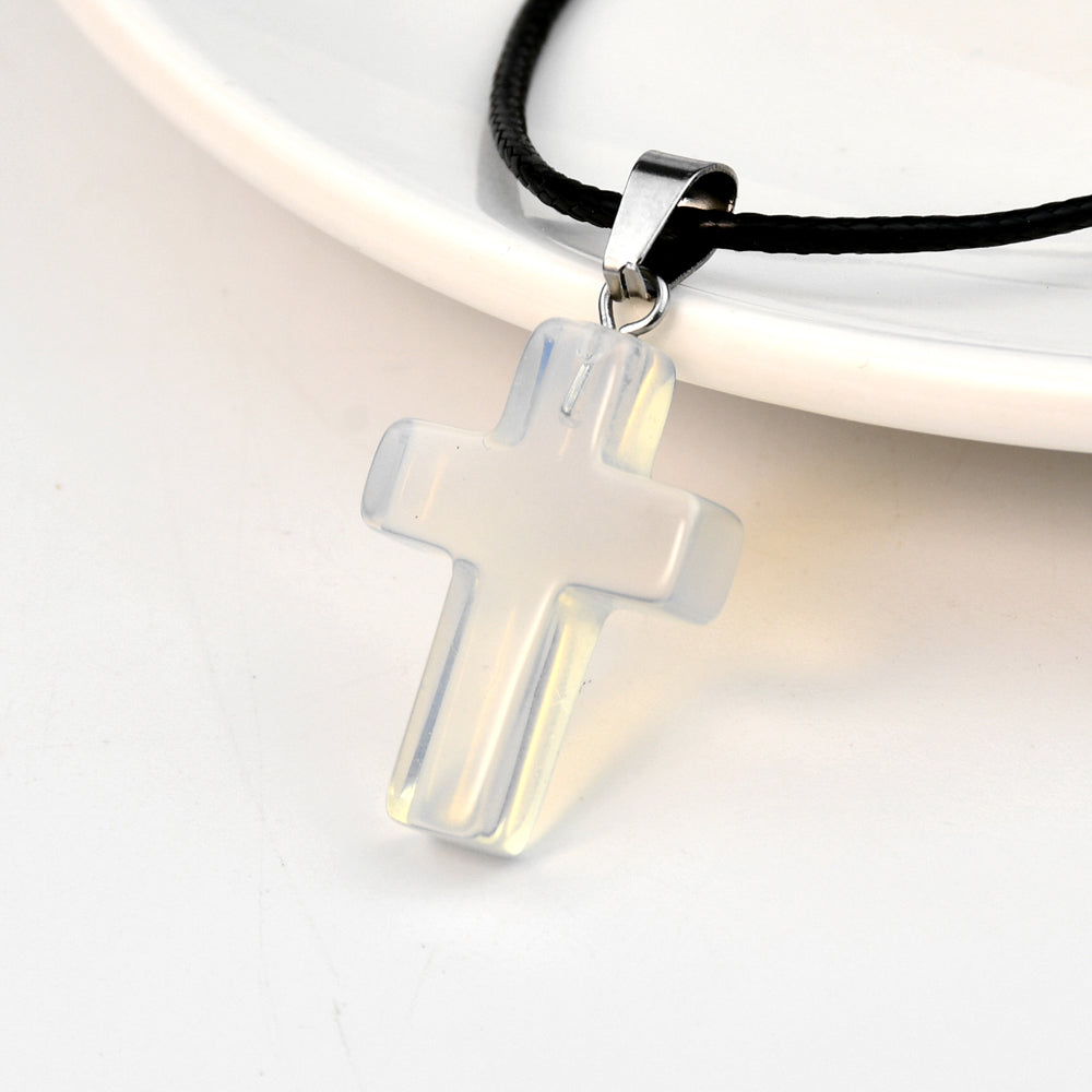 Casual Cross Silver Plated Natural Stone Wholesale Pendant Necklace