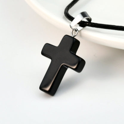 Casual Cross Silver Plated Natural Stone Wholesale Pendant Necklace