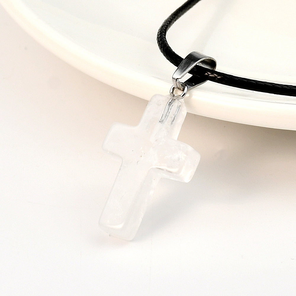 Casual Cross Silver Plated Natural Stone Wholesale Pendant Necklace