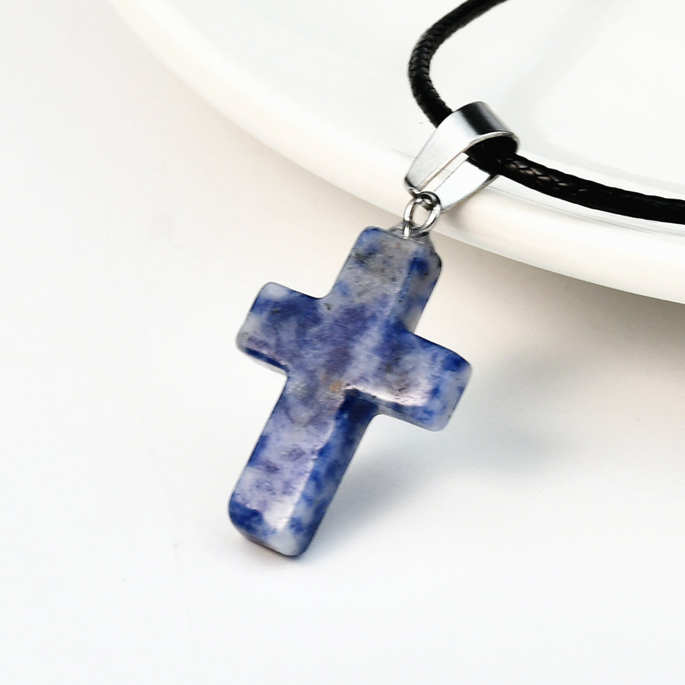 Casual Cross Silver Plated Natural Stone Wholesale Pendant Necklace