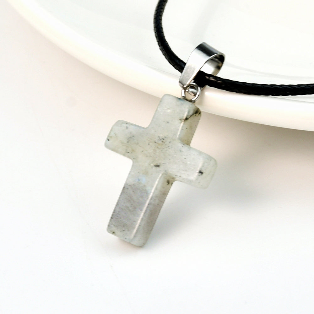 Casual Cross Silver Plated Natural Stone Wholesale Pendant Necklace