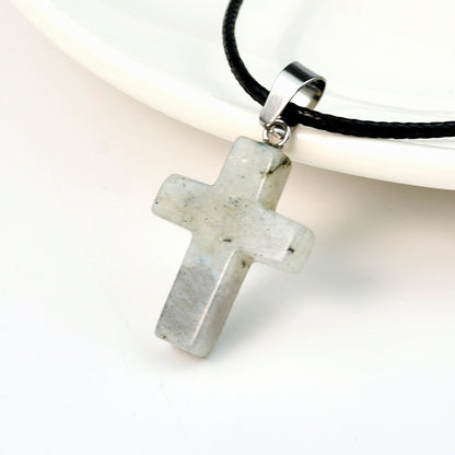 Casual Cross Silver Plated Natural Stone Wholesale Pendant Necklace