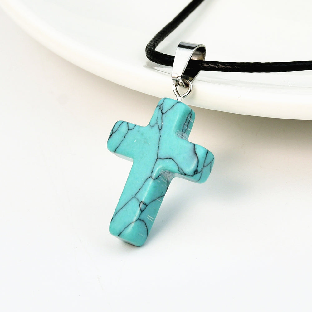 Casual Cross Silver Plated Natural Stone Wholesale Pendant Necklace