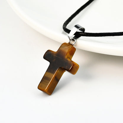 Casual Cross Silver Plated Natural Stone Wholesale Pendant Necklace