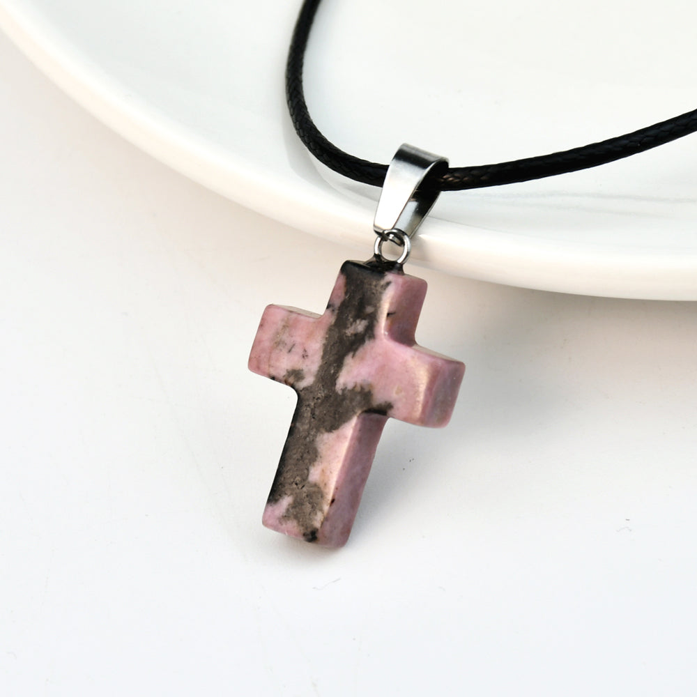 Casual Cross Silver Plated Natural Stone Wholesale Pendant Necklace