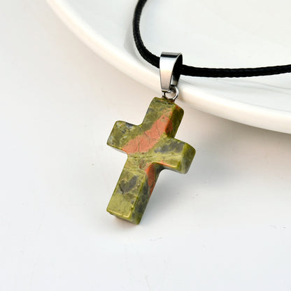 Casual Cross Silver Plated Natural Stone Wholesale Pendant Necklace