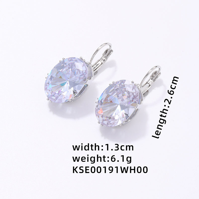 1 Pair Simple Style Oval Plating Inlay Copper Zircon White Gold Plated Drop Earrings