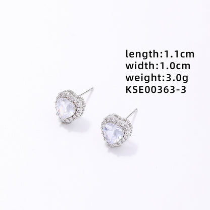 1 Pair Sweet Simple Style Heart Shape Plating Inlay Copper Zircon White Gold Plated Gold Plated Ear Studs