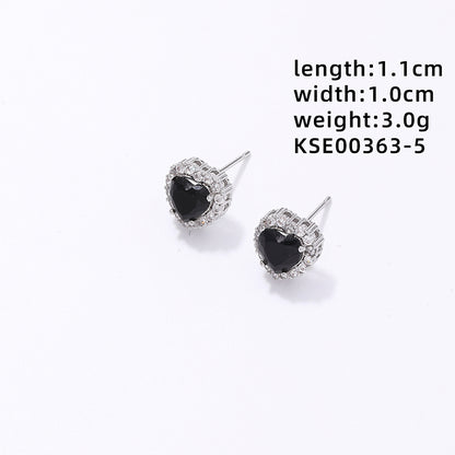 1 Pair Sweet Simple Style Heart Shape Plating Inlay Copper Zircon White Gold Plated Gold Plated Ear Studs