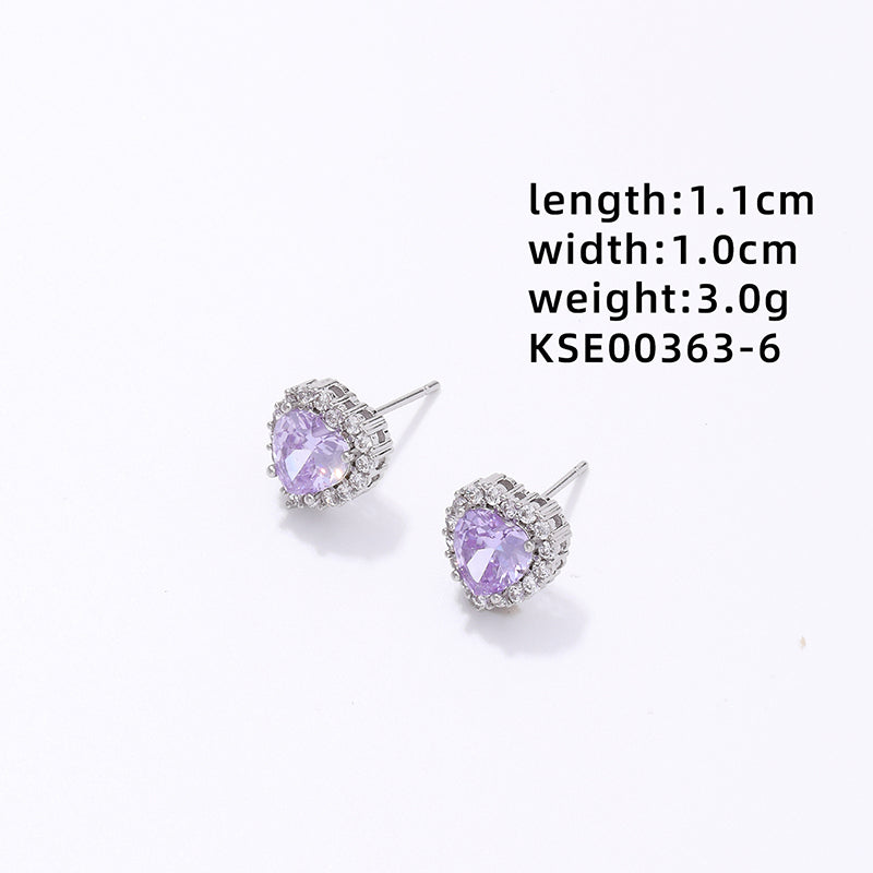 1 Pair Sweet Simple Style Heart Shape Plating Inlay Copper Zircon White Gold Plated Gold Plated Ear Studs