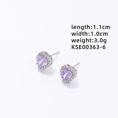 1 Pair Sweet Simple Style Heart Shape Plating Inlay Copper Zircon White Gold Plated Gold Plated Ear Studs