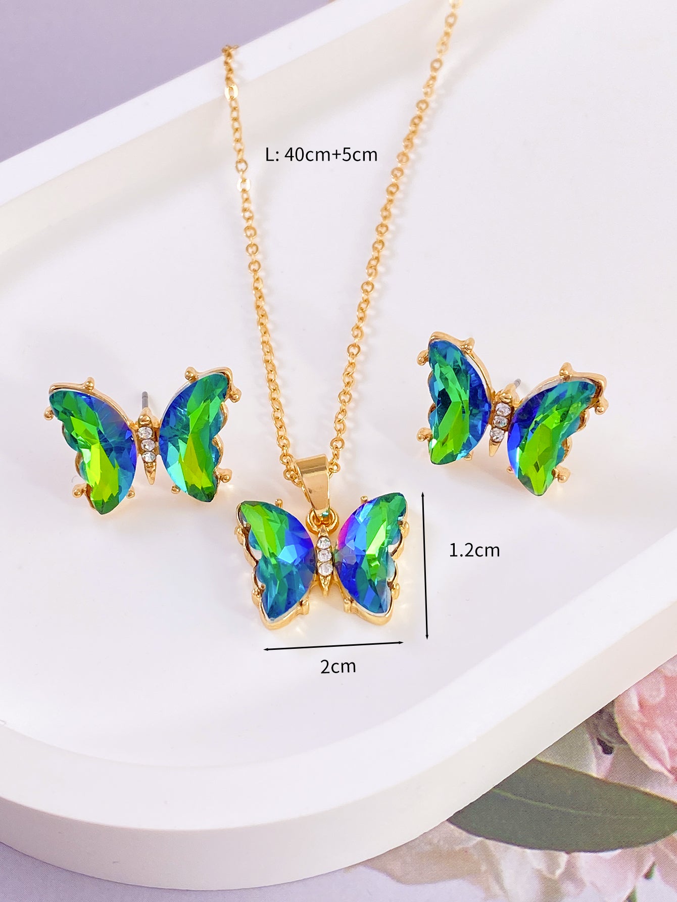 Wholesale Jewelry Glam Luxurious Butterfly Alloy Artificial Gemstones Inlay Earrings Necklace