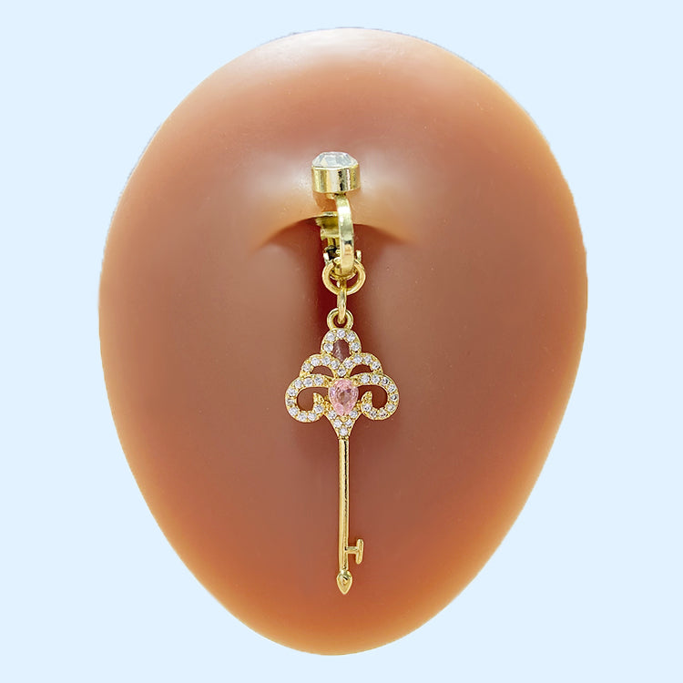 Elegant Luxurious Classic Style Heart Shape Key Stainless Steel Copper Epoxy Plating Inlay Zircon Gold Plated Belly Ring