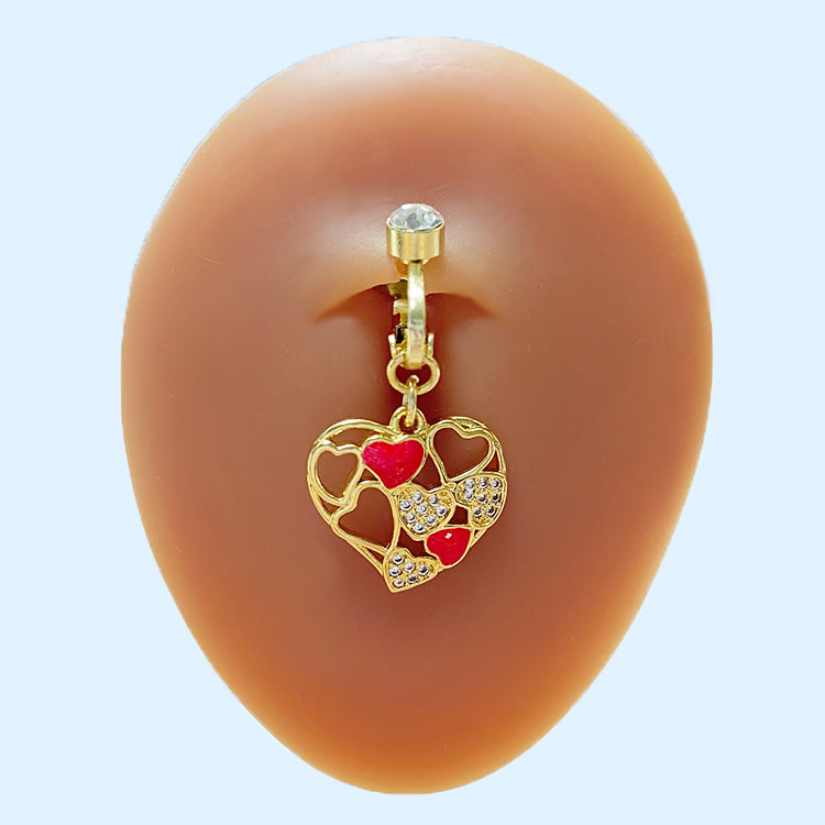 Elegant Luxurious Classic Style Heart Shape Key Stainless Steel Copper Epoxy Plating Inlay Zircon Gold Plated Belly Ring