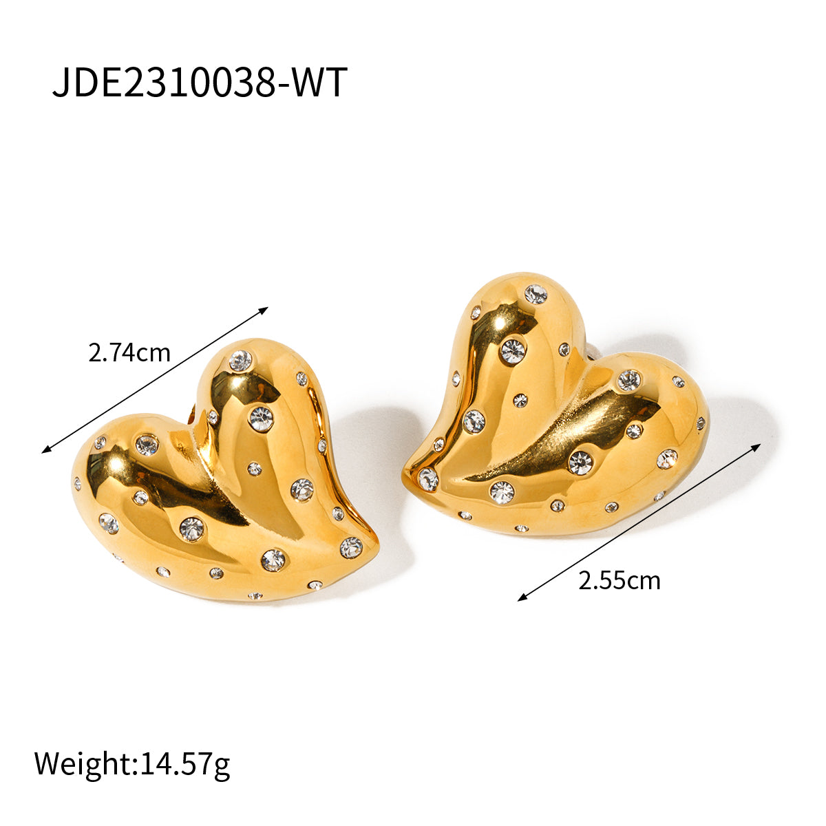 1 Pair Vintage Style Heart Shape Plating Inlay Stainless Steel Rhinestones 18k Gold Plated Ear Studs