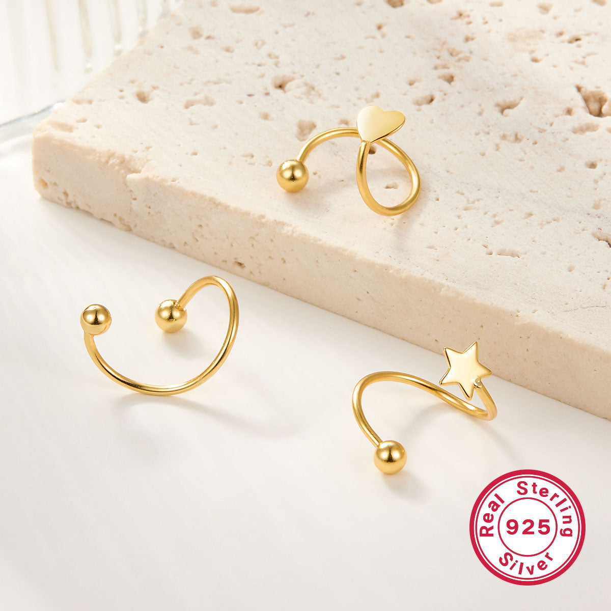 1 Pair Simple Style Star Moon Plating Sterling Silver 18k Gold Plated Rhodium Plated Ear Studs