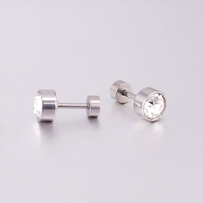 Fashion Geometric Stainless Steel Inlay Zircon Ear Studs 1 Pair