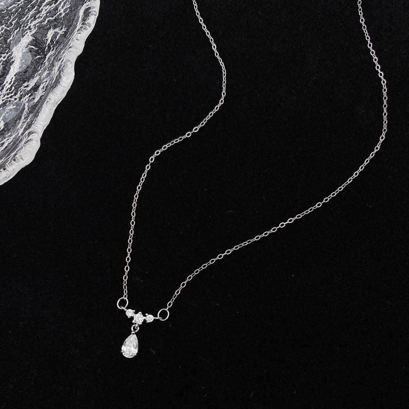 Elegant Simple Style Water Droplets Sterling Silver Plating Inlay Zircon Silver Plated Pendant Necklace