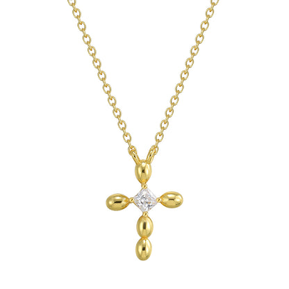 Elegant Classic Style Cross Sterling Silver Plating Inlay Pearl Zircon 18k Gold Plated Pendant Necklace