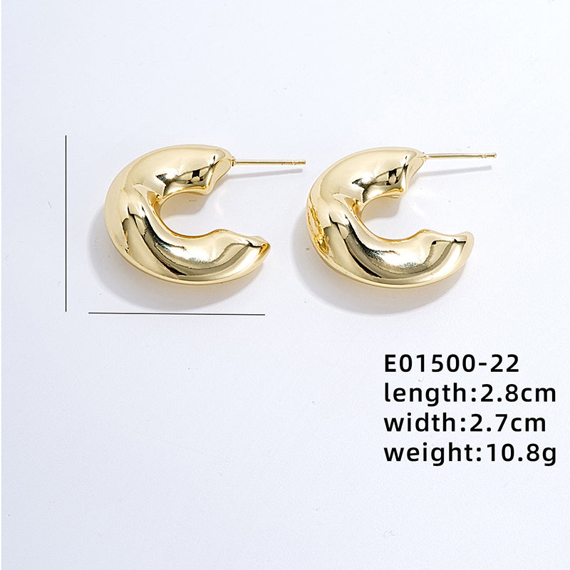 1 Pair Vintage Style Exaggerated U Shape Geometric Round Polishing Plating Pleated Copper Gold Plated Ear Studs