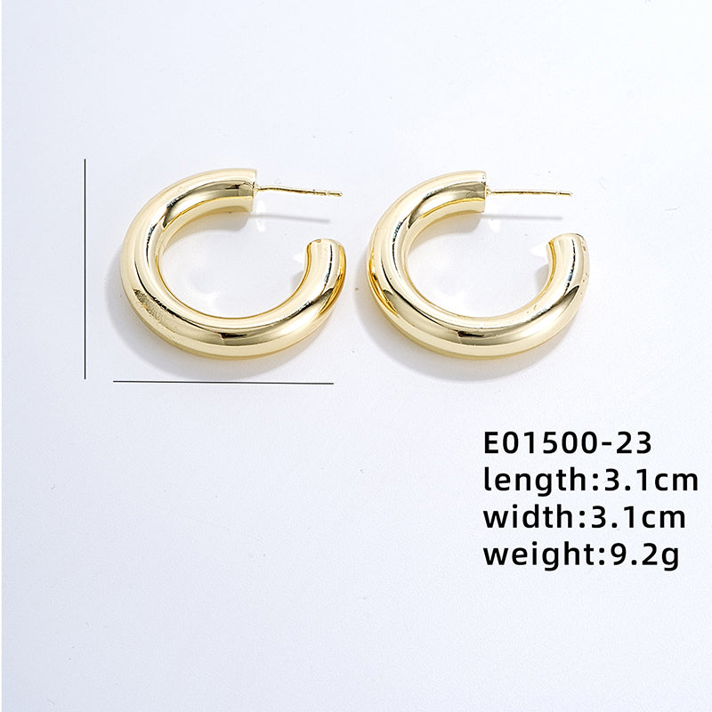 1 Pair Vintage Style Exaggerated U Shape Geometric Round Polishing Plating Pleated Copper Gold Plated Ear Studs