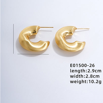 1 Pair Vintage Style Exaggerated U Shape Geometric Round Polishing Plating Pleated Copper Gold Plated Ear Studs