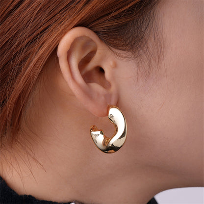 1 Pair Vintage Style Exaggerated U Shape Geometric Round Polishing Plating Pleated Copper Gold Plated Ear Studs