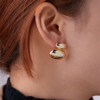 1 Pair Vintage Style Exaggerated U Shape Geometric Round Polishing Plating Pleated Copper Gold Plated Ear Studs