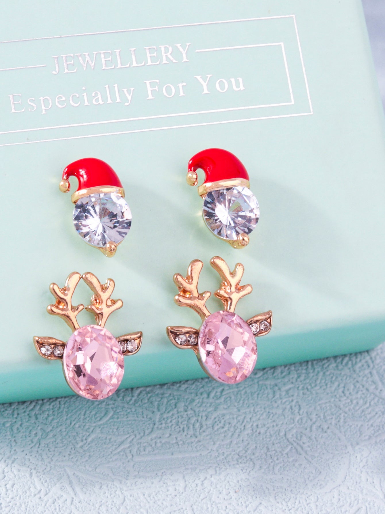 2 Pairs Cute Christmas Hat Elk Plating Inlay Alloy Zircon Ear Studs