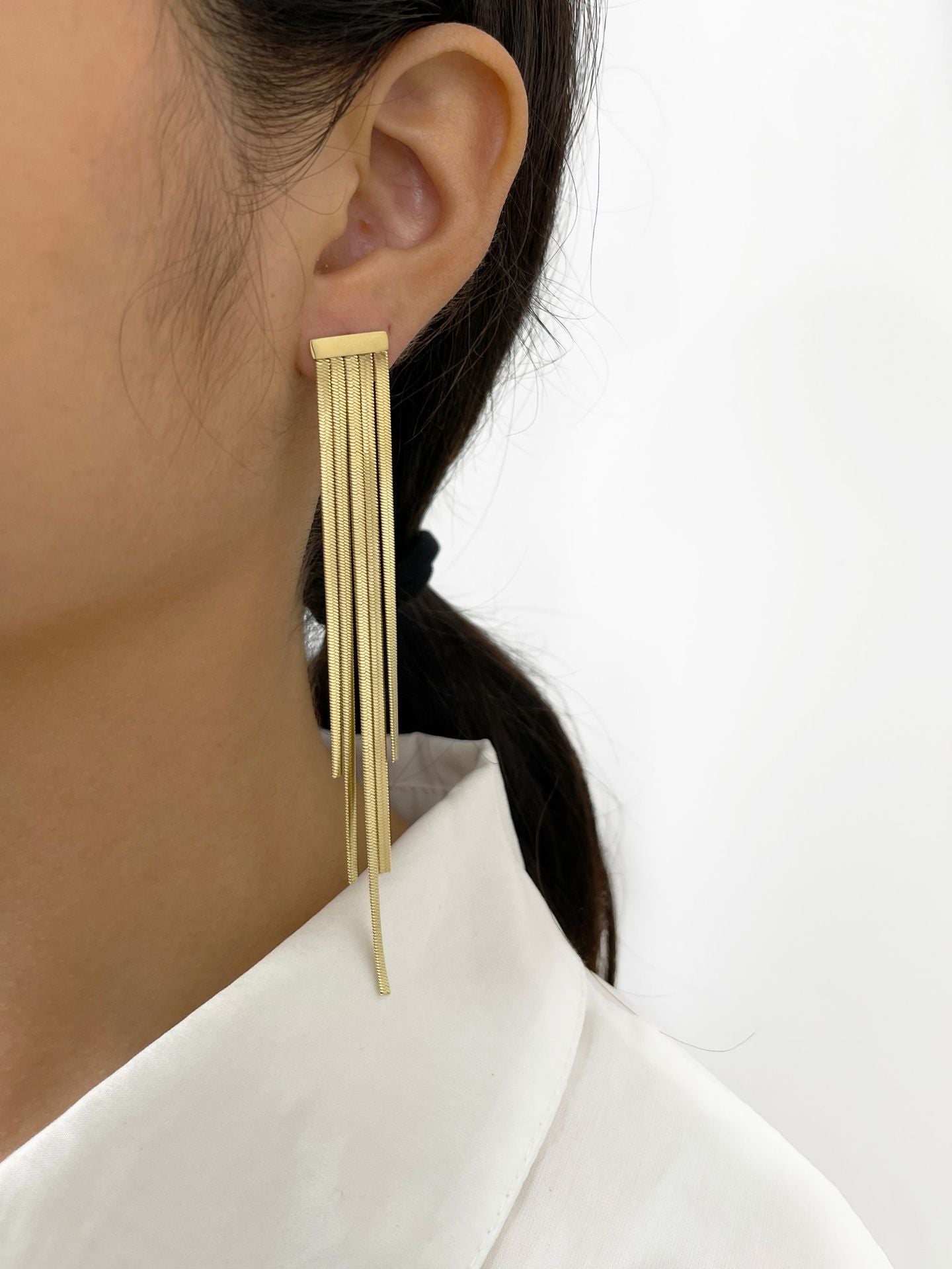 1 Pair Simple Style Tassel Plating Stainless Steel 18k Gold Plated Drop Earrings